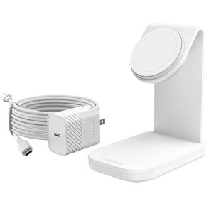 OtterBox Wireless Charging Stand for MagSafe (MFi Approved -15W) - Includes 20W Wall Charger & 2M (6.6FT) USB-C to USB-C Cable - Brilliant Opera (White)