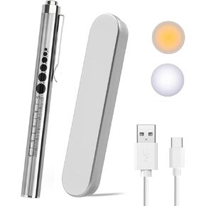 yuentoen Pen Light, LED Pupil Gauge Penlight with 2 Light LED Sources, USB Rechargeable Mini Penlight for Gifts Home Camping Outdoor(Silver)