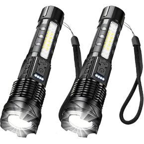 2 Pack Rechargeable Flashlights High Lumens, Super Bright LED Flashlight with 7 Lighting Modes, Waterproof Powerful Handheld Flash Light for Home, Outdoor, Camping, Emergency