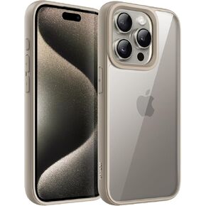 JETech Case for iPhone 15 Pro 6.1-Inch, Shockproof Phone Bumper Cover, Solid Color Matte TPU Frame, Anti-Scratch Clear Back (Natural Titanium)