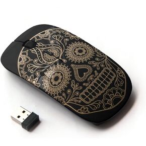 [ Optical 2.4G Wireless Mouse [ Gold Black Candy Skull Pattern ]