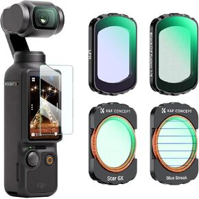 K&F Concept 4 Pack Magnetic Effect Filter Set Compatible with DJI Osmo Pocket 3, Black Diffusion 1/4 + Blue Streak + Light Pollution Reduction + Star Light Filter, Create Cinematic Film Effect