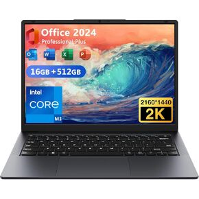 كمبيوتر محمول رفيع للغاية | 14.1 "عرض QHD | ذاكرة الوصول العشوائي 16GB | 512GB SSD | Intel Core M3-8100Y | Windows 11 Pro | كمبيوتر محمول خفيف الوزن مع BT5.0 Wi-Fi 5 ، USB A ، Type-C ، HDMI ، مثالي للأعمال ، الطالب ، الطالب