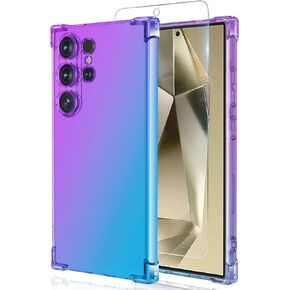 Osophter for Galaxy S25 Ultra 5G Case: Women Girls with Screen Protector Reinforced Corners TPU Shock-Absorption Flexible Gradient Color for Samsung Galaxy S25 Ultra Phone Case Cover(Purple Blue)
