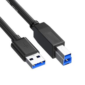 USB 3.0 Printer Cable, USB-A to B Male Cord 5Gbps Data Sync Compatible with Printers, Scanner, Docking Station, External Hard Drivers, Monitor, Hub and More (Black, 5Ft)