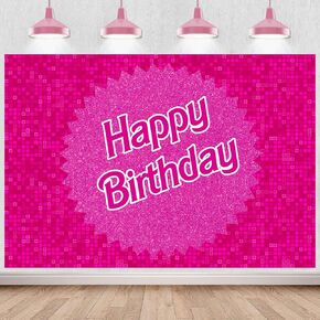 Sensfun Glitter Hot Pink Birthday Backdrop Princess Girl Birthday Party Decorations Shinning Square Squins Wall Photography Background for Girls Sweet 16 18th Women 20th 30th Birthday Banner 5x3ft