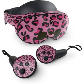 MightySkins Glossy Glitter Skin Compatible with Meta Quest Pro - Pink Leopard | Protective, Durable High-Gloss Glitter Finish | Easy to Apply, Remove, and Change Styles | Made in The USA