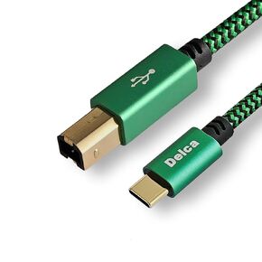 Delca USB-C to USB-B Printer Cable 1.8m/6ft | Nylon Braided Type C to USB 2.0 Type B Scanner Printer Cord I MIDI Cable Compatible with MacBook Pro/Air, iPad, Tablets, Laptops, DJ Controller (Green)