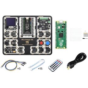 Waveshare Sensor Kit, Compatible with Raspberry Pi Pico 2 Microcontroller Board, Based On Official RP2350 Chip, Dual-Core & Dual-Architecture Design, 7 Items