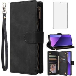 Asuwish Compatible with Xiaomi Redmi Note 13 Pro Plus 5G Wallet Case Tempered Glass Screen Protector and Leather Flip Cover Card Holder Cell Accessories Phone Cases for Note13ProPlus Women Men Black