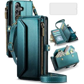 Asuwish Phone Case for Samsung Galaxy S25 Plus S25+ 5G Zipper Wallet Cover with Tempered Glass Screen Protector and Leather Flip RFID Blocking Card Holder Cell S25plus 25S + S 25 25+ Women Men Purple