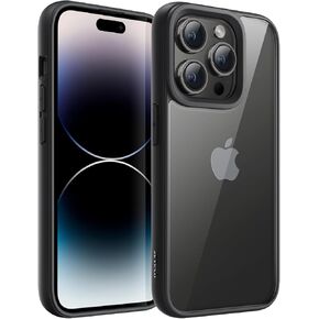 JETech Case for iPhone 14 Pro Max 6.7-Inch, Shockproof Phone Bumper Cover, Solid Color Matte TPU Frame, Anti-Scratch Clear Back (Space Black)