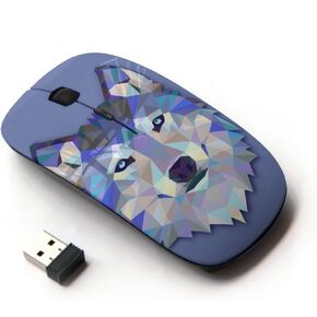 [ Optical 2.4G Wireless Mouse [ Purple Winter Polygon Wolf Art ]