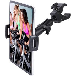 Spin Bike Tablet Holder for iPad, Phone iPad Holder Stand Exercise Bike Handlebar Mount for Treadmill Stationary Bicycle Elliptical Spin Bike Stroller, Compatible with iPad Pro 12.9 Air, iPhone