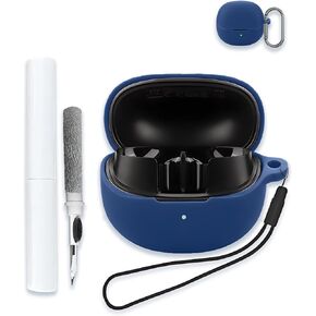 Case for QCY MeloBuds Pro/HT08A Aadptive Hybrid Active Noise Cancelling Earbuds, Soft Silicone Protective Portable Scratch Shock Resistant Hard Shell with Cleaner Kit & Carabiner & Lanyard，Blue