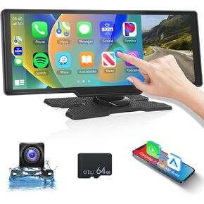 10.26" HD Wireless Carplay Android Auto Screen for Car, Portable Touchscreen Car Stereo with 1080P Backup Camera Mirror Link GPS Navigation Bluetooth FM AUX Voice Control TF Card for All Vehicles