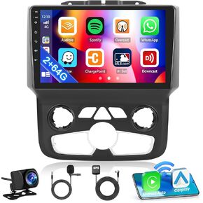2+64G Inefala for Dodge Ram 1500/2500 2013-2019 (Auto A/C) Android Car Radio Stereo with Wireless CarPlay Android Auto, 9 Inch HD Touchscreen with GPS WiFi BT FM/RDS SWC Backup Camera MIC