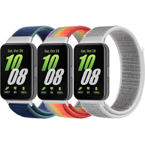 3 Pack Nylon Watch Band Compatible for Samsung Galaxy Fit 3 Band,Breathable Braided Straps Band Soft Stretchy Loop Strap for Galaxy Fit 3 Women Men