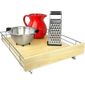 LYNK PROFESSIONAL® Select™ Pull Out Cabinet Organizer, 17" x 21" Slide Out Drawers for Kitchen Cabinets - Sliding Pull-Out Pantry Shelves – Home Shelf Organizers - Lifetime Ltd. Warranty, Wood Chrome