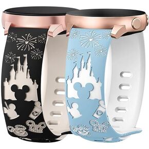 2 Packs Cartoon Two-Tone Engraved 20mm Bands Compatible with Samsung Galaxy Watch 6/Watch 5 Pro 45mm/Watch 4 40/44mm/Galaxy Watch 42mm/Watch 3 41mm/Active 2/Gear S2 Classic Soft Silicone Sports Band Men Women
