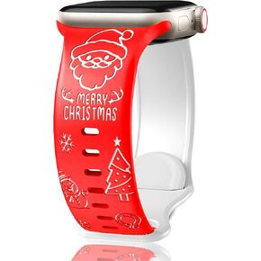 Christmas Engraved Bands Compatible with Apple Watch Band 38mm 40mm 41mm 42mm 44mm 45mm 46mm 49mm Men Women,Two-Tone Cute Soft Silicone Sport Strap for iWatch Ultra Series 10 9 8 7 6 5 4 3 2 1 SE