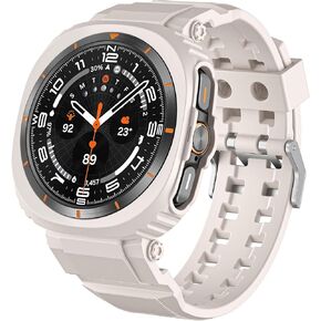 Compatible with 2024 Samsung Galaxy Watch 7 Ultra 47mm Band with Bumper Case, Silicone Sport Replacement Strap Rugged Protective Cover Accessories for Men Women