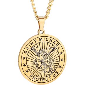 St Christopher Necklace Mens Womens,Stainless Steel Saint Christopher Pendant Silver Gold Religious Necklaces for Family Parent Friend Patron Saint of Travellers