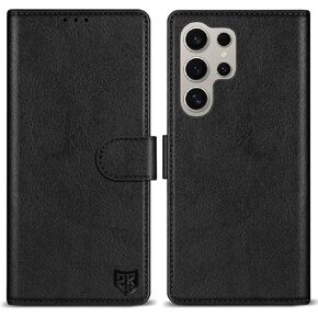 ZZXX for Samsung Galaxy S25 Ultra Wallet Case with [RFID Blocking] Card Slot Kickstand Magnetic Closure Leather Flip Fold Protective Phone Case for Galaxy S25 Ultra 5G Case Wallet(Black-6.8 inch)