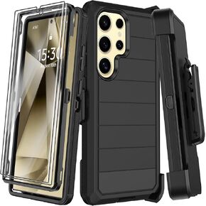 for Samsung Galaxy S24 Ultra Case with Belt Clip Holster & Kickstand,2X Screen Protector,Heavy Duty Shockproof Drop Protection Military Grade Full Body Rugged Phone Cover (6.8") (Black)