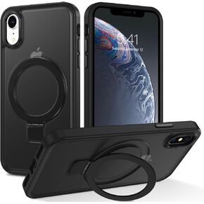 DUEDUE for iPhone XR Case Magnetic with Ring Stand[Compatible with Magsafe], Full Body Protective Cover Slim Shockproof Kickstand Phone Case for Apple iPhone XR 6.1", Black