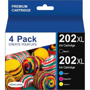 202XL Ink Cartridge Replacement for Epson 202XL 202 XL T202 XL to Use with Epson Workforce WF-2860 to use with Epson Expression Home XP-5100 Printer (Black, Yellow, Cyan, Magenta, 4 Pack)