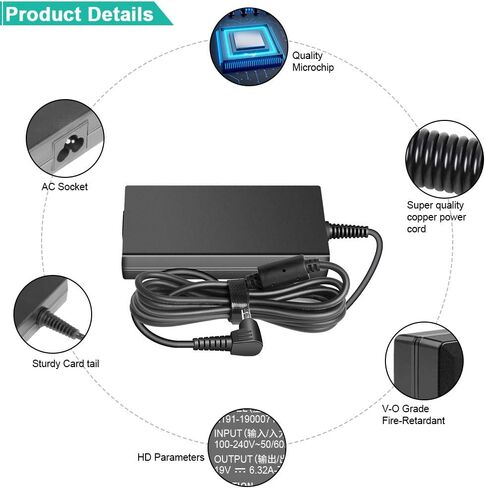HKY 19V 6.32A 120W AC ADAPTER متوافق مع MINISFORUM UM690 UM690S فينوس سلسلة AMD RYZEN 9 MINI MICRO PC 6900HX RADEON 680M SOY-1900630-410-B PRICENT PROCITIONAR in Kuwait