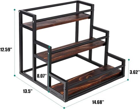 منظم شراب القهوة ثلاثي المستويات ، الخشب والمعادن ، 12 رفوف تخزين الزجاجة لمحطة القهوة المطبخ in Kuwait
