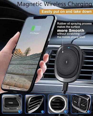 MAGNECT Wireless Car Charger Mount for Magsafe iPhone 15/15 Plus/15 Pro Max/14/14 Plus/14 Pro Max/13/13 Pro Max/12/21 حامل هاتف السيارة in Kuwait