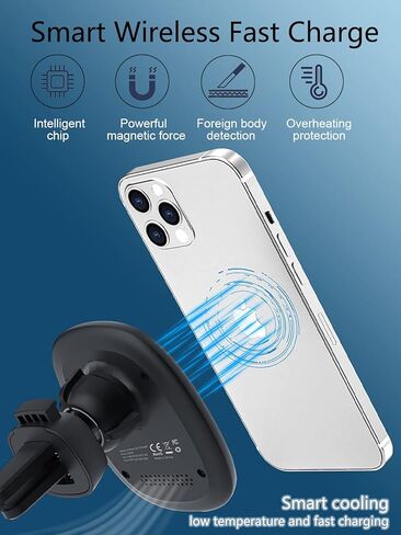 MAGNECT Wireless Car Charger Mount for Magsafe iPhone 15/15 Plus/15 Pro Max/14/14 Plus/14 Pro Max/13/13 Pro Max/12/21 حامل هاتف السيارة in Kuwait