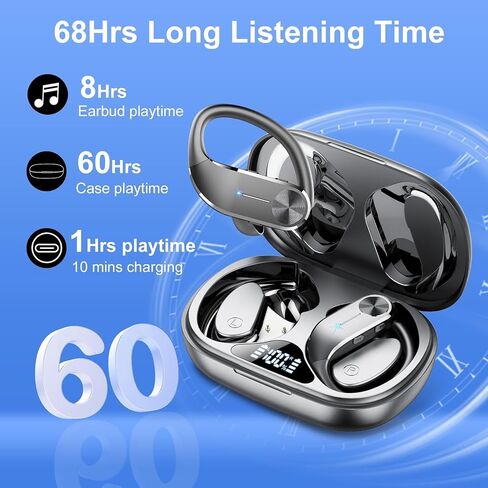 سماعات الأذن اللاسلكية سماعات رأس بلوتوث الرياضية Earhook Ear Buds 60 ساعة وقت تشغيل سماعات رأس عميق مع ميكروفون IP8 DIGHT DISTRACT in Kuwait