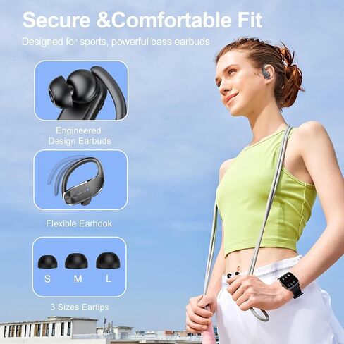سماعات الأذن اللاسلكية سماعات رأس بلوتوث الرياضية Earhook Ear Buds 60 ساعة وقت تشغيل سماعات رأس عميق مع ميكروفون IP8 DIGHT DISTRACT in Kuwait