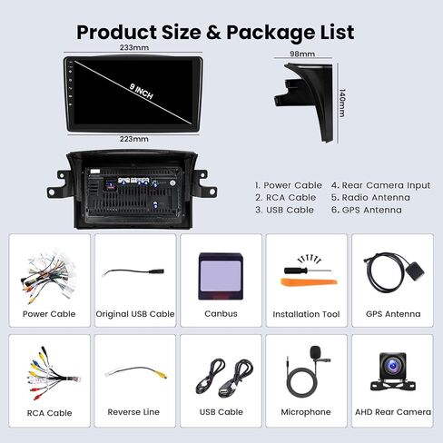 Hikity Android Car Stereo لـ Toyota Sienna 2004-2010 Radio 2+64g 9 بوصة شاشة اللمسات Carplay Android Auto Support WiFi Bluetooth FM EQ Camera in Kuwait