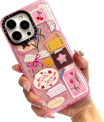 Case for iPhone 16 Plus ، Pink Pink Art Collage Print Kawaii Design Girly Aealthetic Cartoon Pattern for Women Girls Teens Soft TPU Phone Case ، 6.7 " in Saudi Arabia