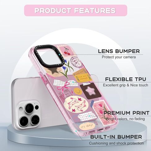 Case for iPhone 16 Plus ، Pink Pink Art Collage Print Kawaii Design Girly Aealthetic Cartoon Pattern for Women Girls Teens Soft TPU Phone Case ، 6.7 " in Saudi Arabia