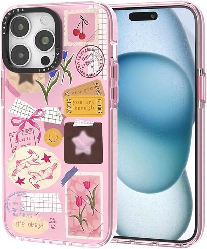 Case for iPhone 16 Plus ، Pink Pink Art Collage Print Kawaii Design Girly Aealthetic Cartoon Pattern for Women Girls Teens Soft TPU Phone Case ، 6.7 " in Saudi Arabia