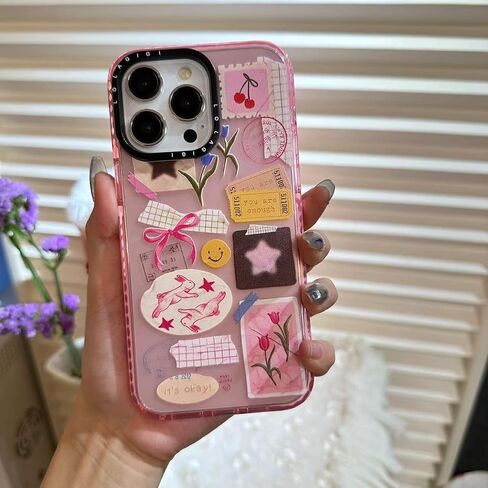 Case for iPhone 16 Plus ، Pink Pink Art Collage Print Kawaii Design Girly Aealthetic Cartoon Pattern for Women Girls Teens Soft TPU Phone Case ، 6.7 " in Saudi Arabia