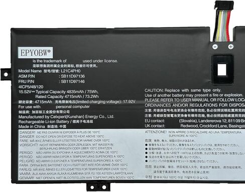 L21C4PH0 L21D4PH0 بطارية الكمبيوتر المحمول 75WH 4835MAH 4 خلايا 15.52V متوافق مع Lenovo IdeaPad Yoga 9-14iap7 82LU / Yoga 9-14IRP8 83B1 Series L21B4PH0 in Saudi Arabia