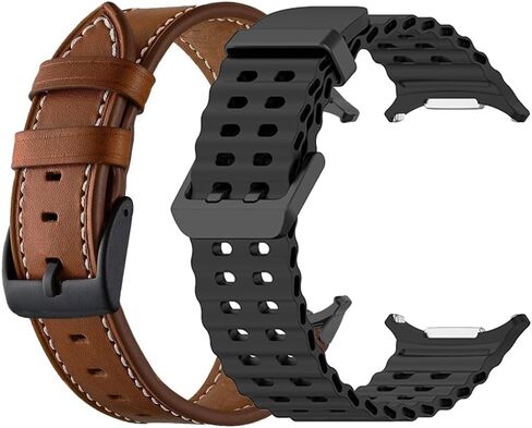 YEEJOK Compatible for Samsung Galaxy Watch Ultra Bands 47mm, Soft Breathable Sport Silicone + Leather Watch Straps Replacement for 2024 Galaxy Watch 7 Ultra Bands No Gap Men Women in Kuwait