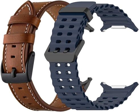YEEJOK Compatible for Samsung Galaxy Watch Ultra Bands 47mm, Soft Breathable Sport Silicone + Leather Watch Straps Replacement for 2024 Galaxy Watch 7 Ultra Bands No Gap Men Women in Kuwait