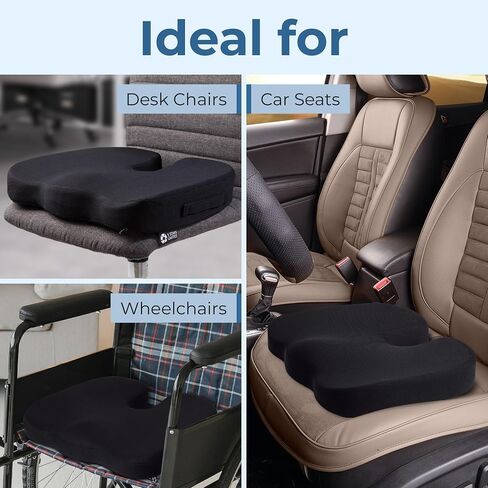 5 Stars United Seat Cushion لكراسي المكاتب - تناسب 18 مقعدًا "x14" ، عظم الذنب ، تخفيف آلام العصابة - بعقب ، ضغط وعرق النسا - ألعاب ، كرسي متحرك ، وسادة للسيارات والمكتب ، الأسود in Kuwait