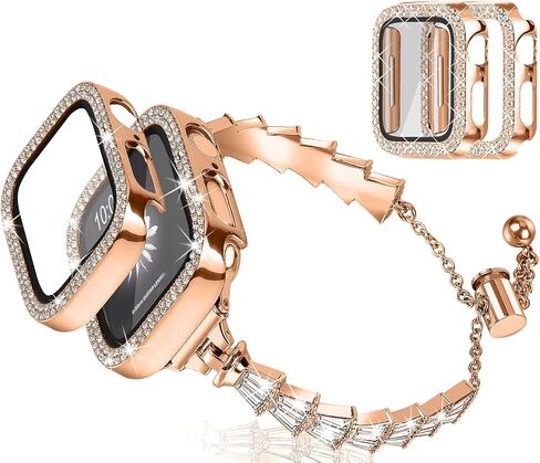 Unique bands and Case Compatible with Apple Watch Bands 38mm 40mm 41mm 42mm 44mm 45mm, Women Jewelry Bracelet with 2 Pack PC Protective Cover For iwatch Series 9/8/7/6/5/4/3/2/1/SE in Saudi Arabia
