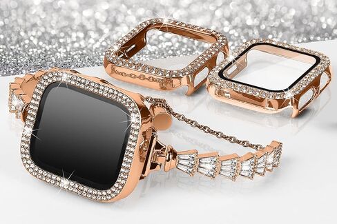 Unique bands and Case Compatible with Apple Watch Bands 38mm 40mm 41mm 42mm 44mm 45mm, Women Jewelry Bracelet with 2 Pack PC Protective Cover For iwatch Series 9/8/7/6/5/4/3/2/1/SE in Saudi Arabia