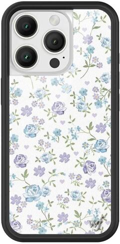Wildflower Cases - Lilac & Blue Floral, Compatible with Apple iPhone 16 Pro | Purple Green Wf Popular Aesthetic Cute Trendy - Protective Black Bumper, 4ft Drop Certified, Women Owned Small Business in Saudi Arabia
