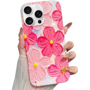 Jmltech for iPhone 16 Pro Max Case Floral Flowers Girly Pink Cute Women Shockproof Flower Oil Painting Aesthetic Flexible Silicone Phone Case for iPhone 16 Pro Max Rose Red